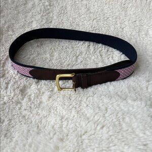 Vineyard Vines 100% Silk Leather Whale Canvas Club Belt Navy Raspberry Gold 30